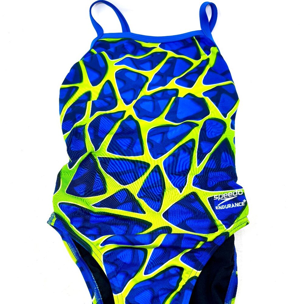 SPEEDO CAGED OUT 26 Endurance+ Flyback Competition Swimsuit Blue Green